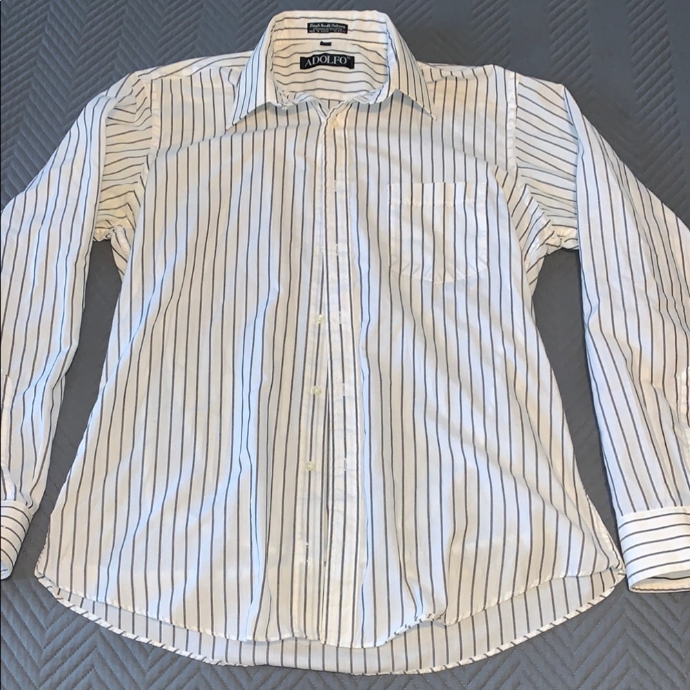 Adolfo Gray and White Casual Button Down Shirt Tailored Fit